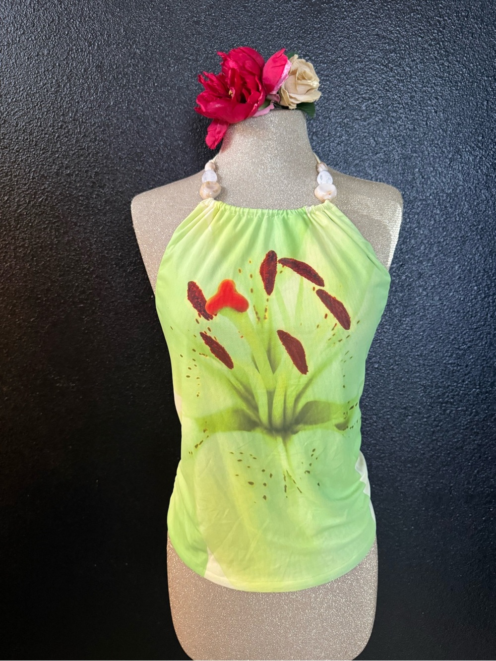 Lime Green Floral Halter Top
